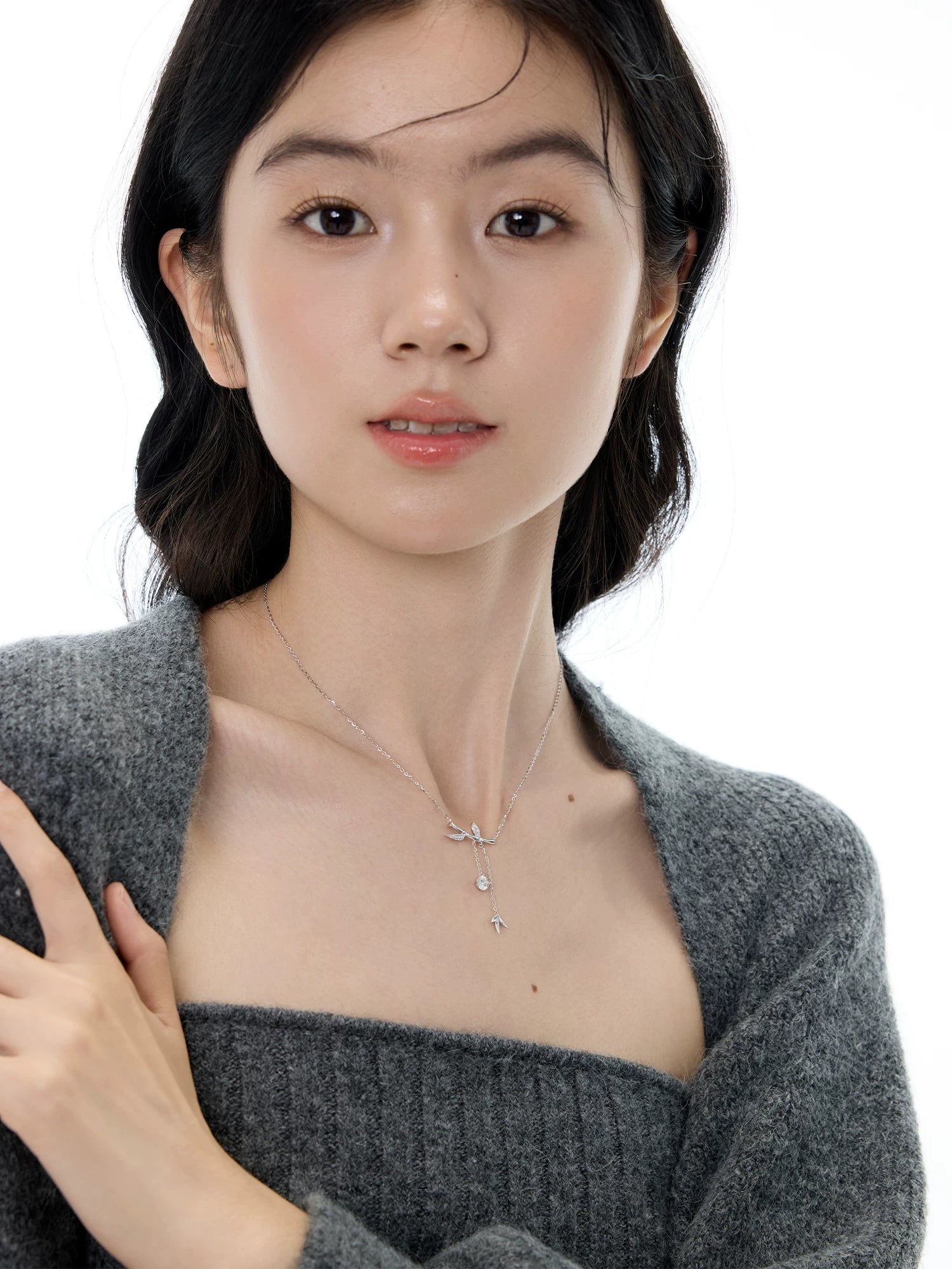 NO SOLUTION S925 Silver Bamboo Mozzarella Tassel Clavicle Chain