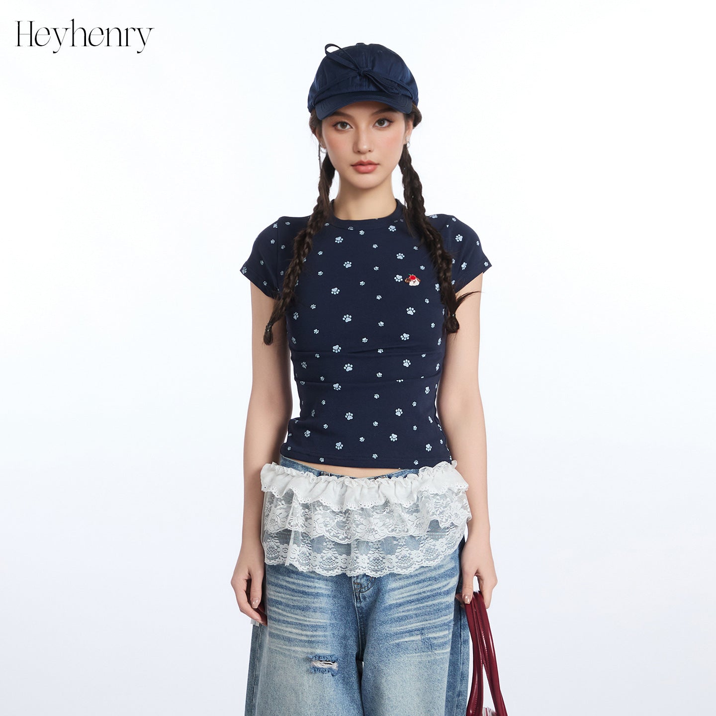 HeyHenry Puppy Footprint Front Shoulder Slim Tee