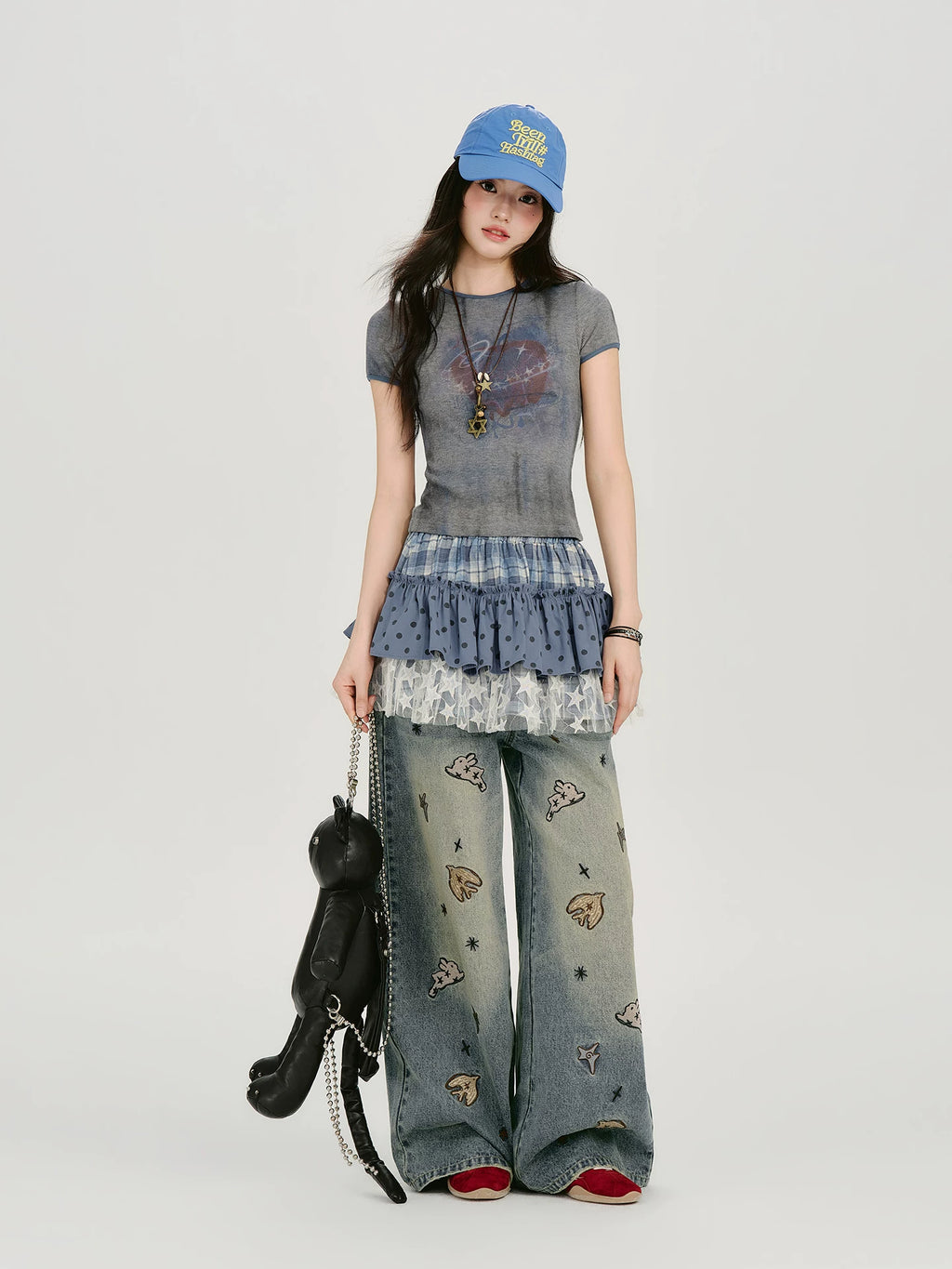 Girlyhalo Wide-leg Embroidered Jeans