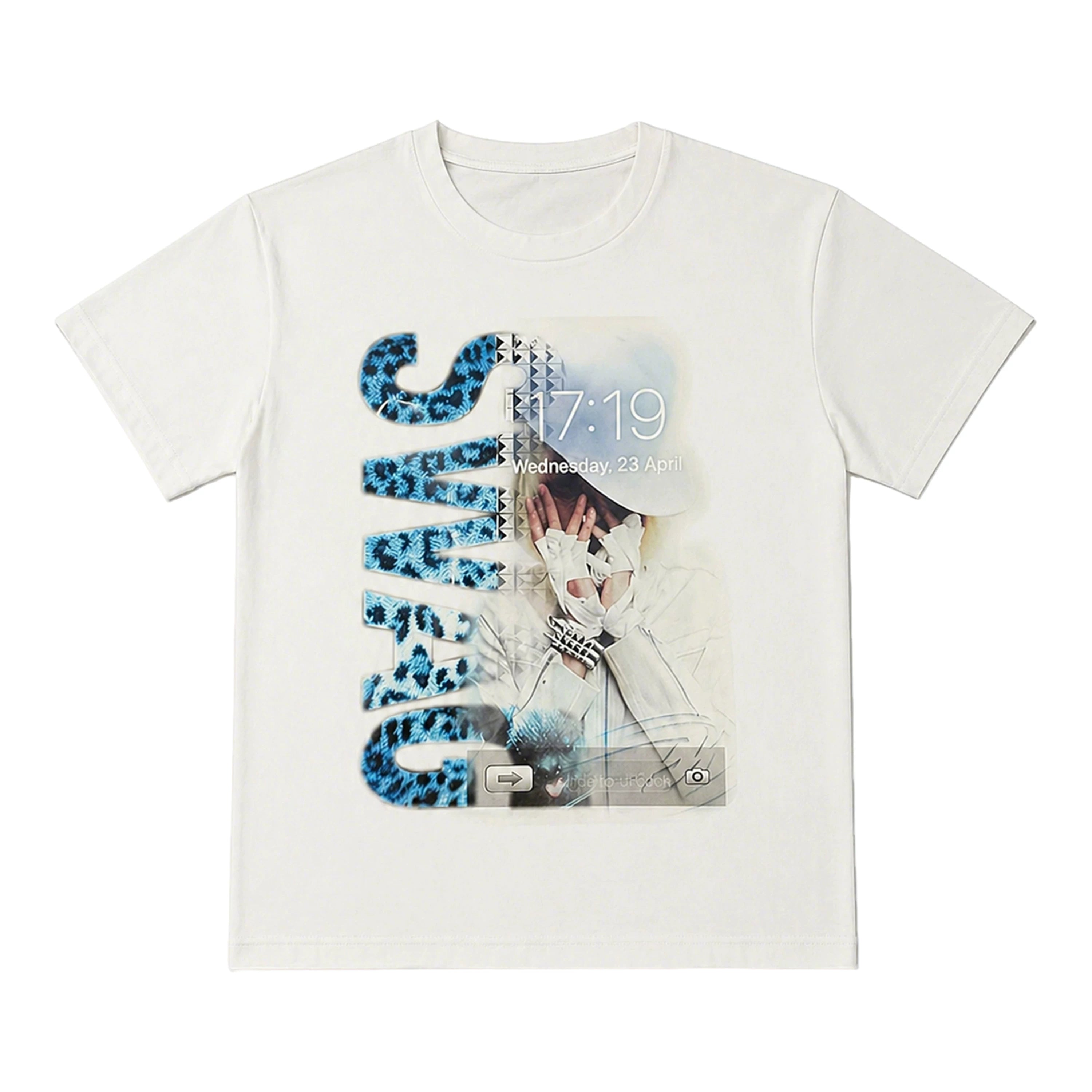 PAIKI Leopard Print Electronic Portrait Print Round Neck Tee