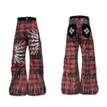 DETW Red Plaid Embroidered Scimitar Jeans
