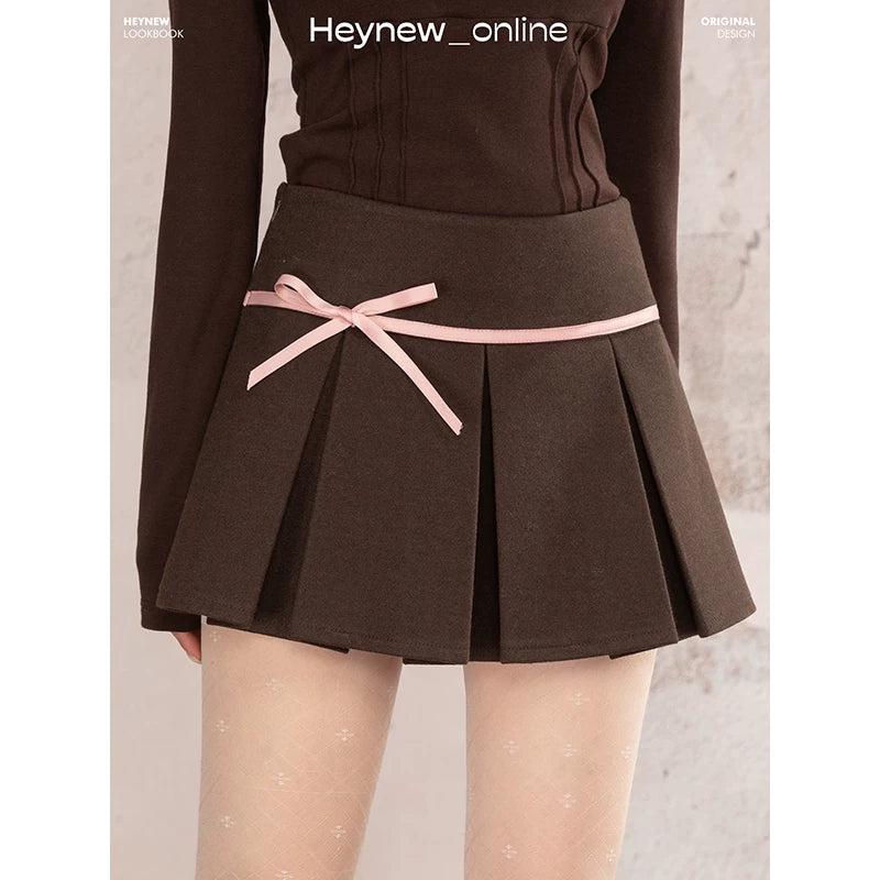 HEYNEW Maillard College Style Coat Pleated Skirt