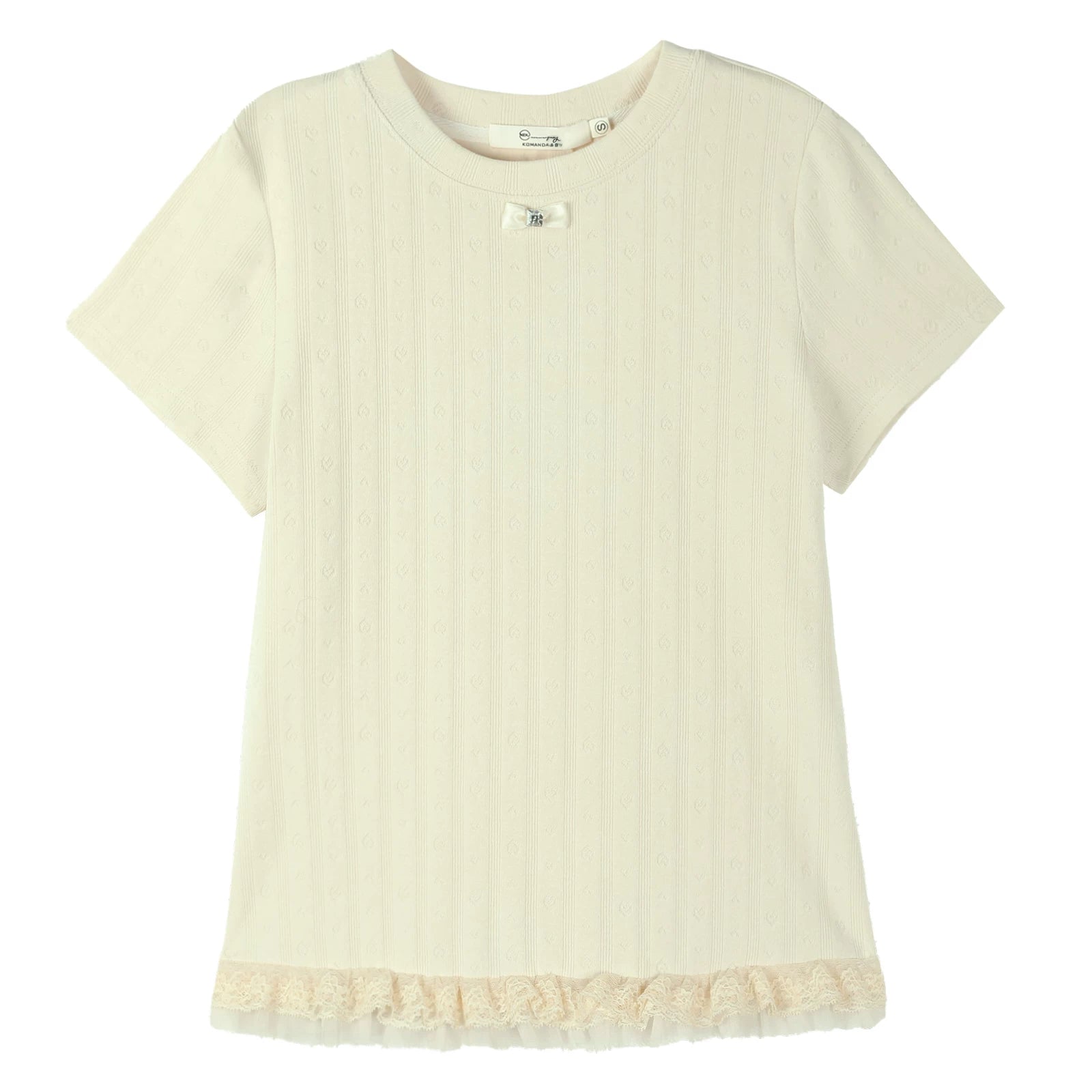 XUJING Front Shoulder Lace Edge Hem Waist Thin Tee