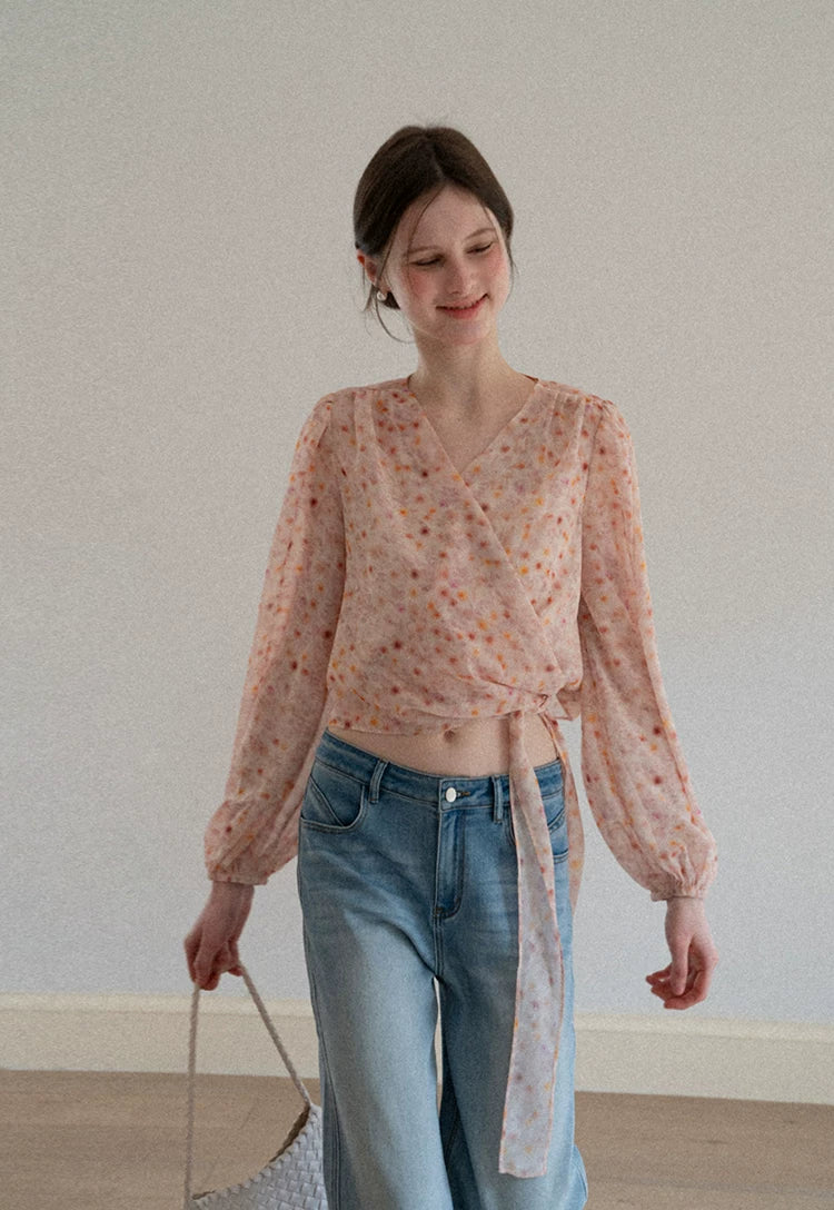 EGGKA Temperament Floral Floral with Long Sleeves