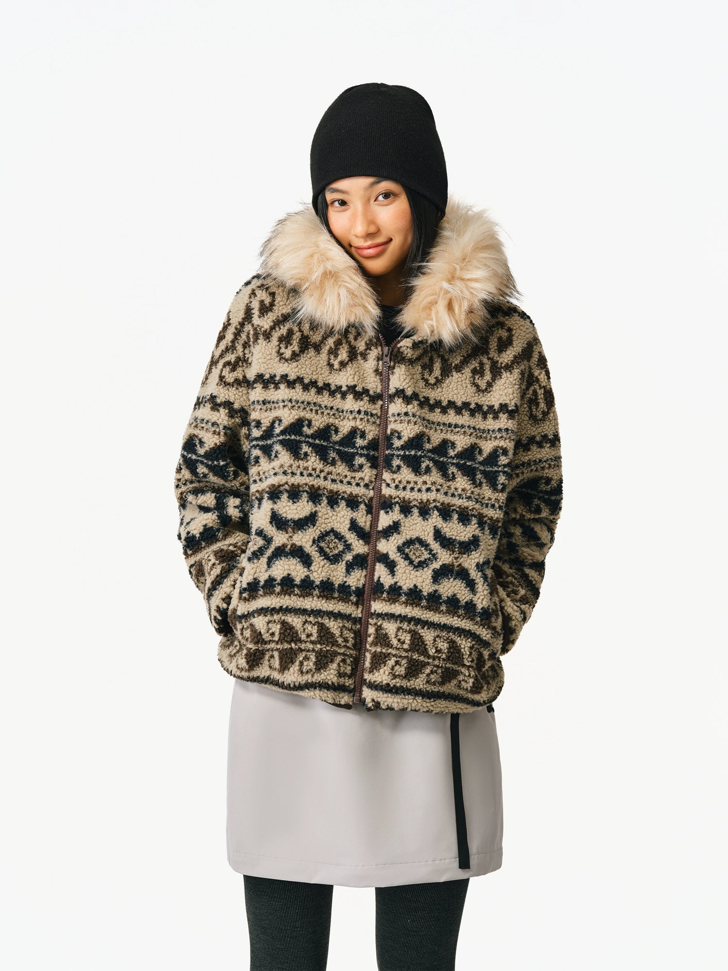 ATRY Vintage Premium Fair Island Hooded Fur Collar Jacket