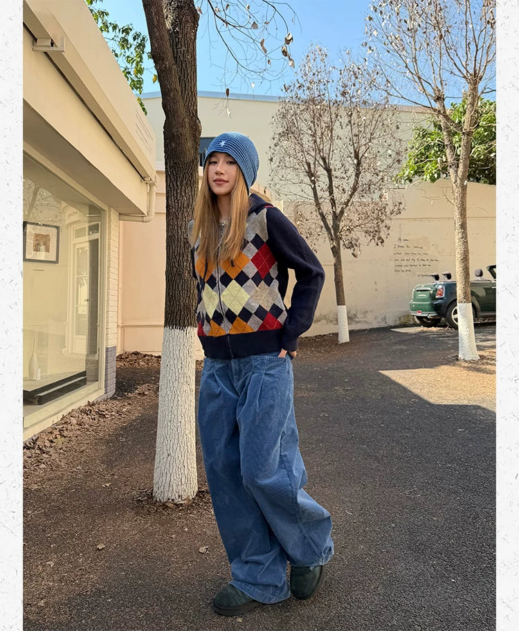 CCYE Corduroy Adjustable Waist Wide Leg Pinch-pleated Casual Pants