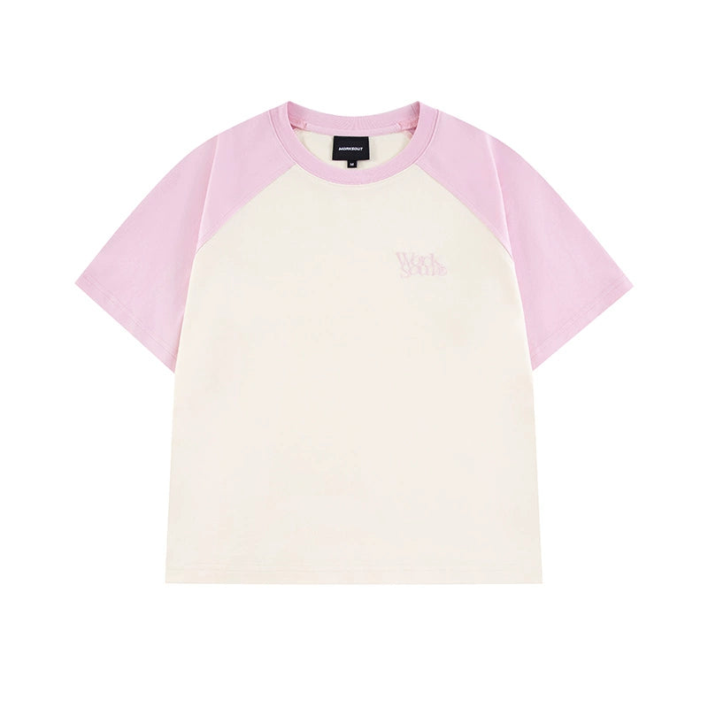 NICEBAD Contrasting Color Raglar Sleeve Embroidery Tee