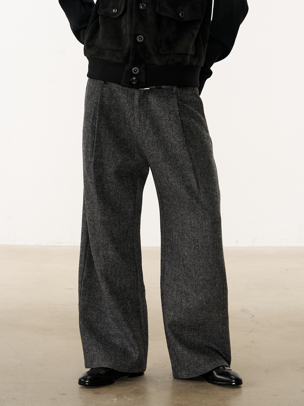 MANUSCRIPT Herringbone Straight Casual Woolen Trousers