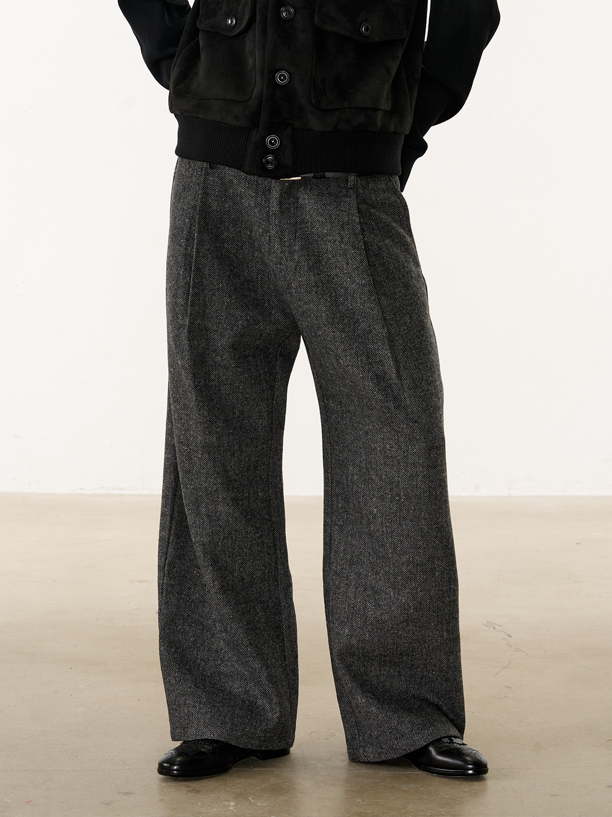 MANUSCRIPT Herringbone Straight Casual Woolen Trousers