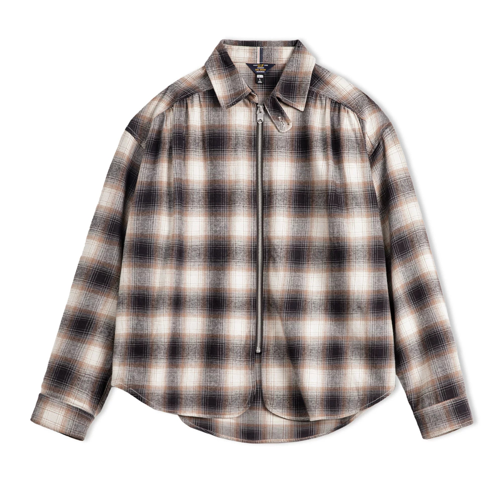 Madden Plaid Zip Lapel Plaid Long Sleeve Shirt