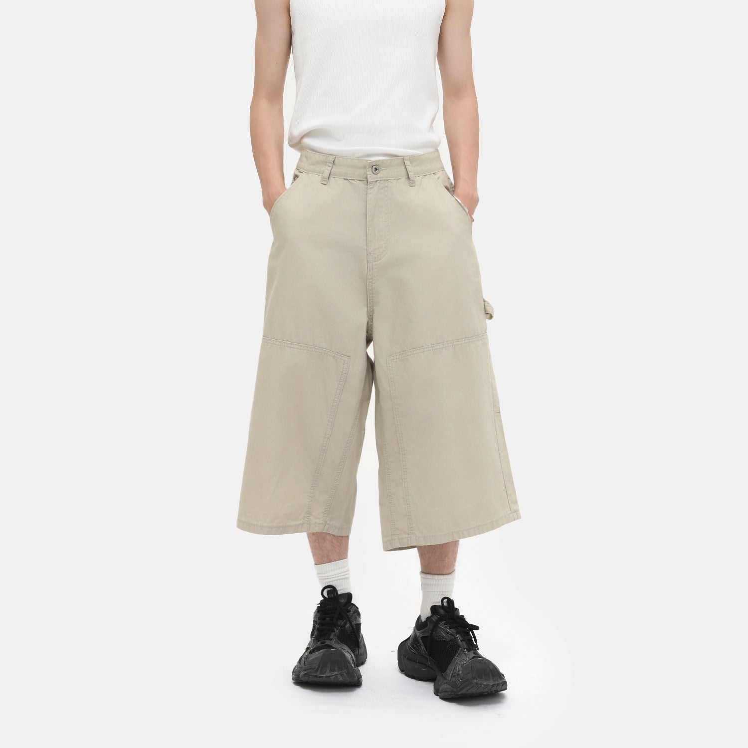 MTLCLOTHES Spliced Wide-leg Tooling Denim Cropped Pants