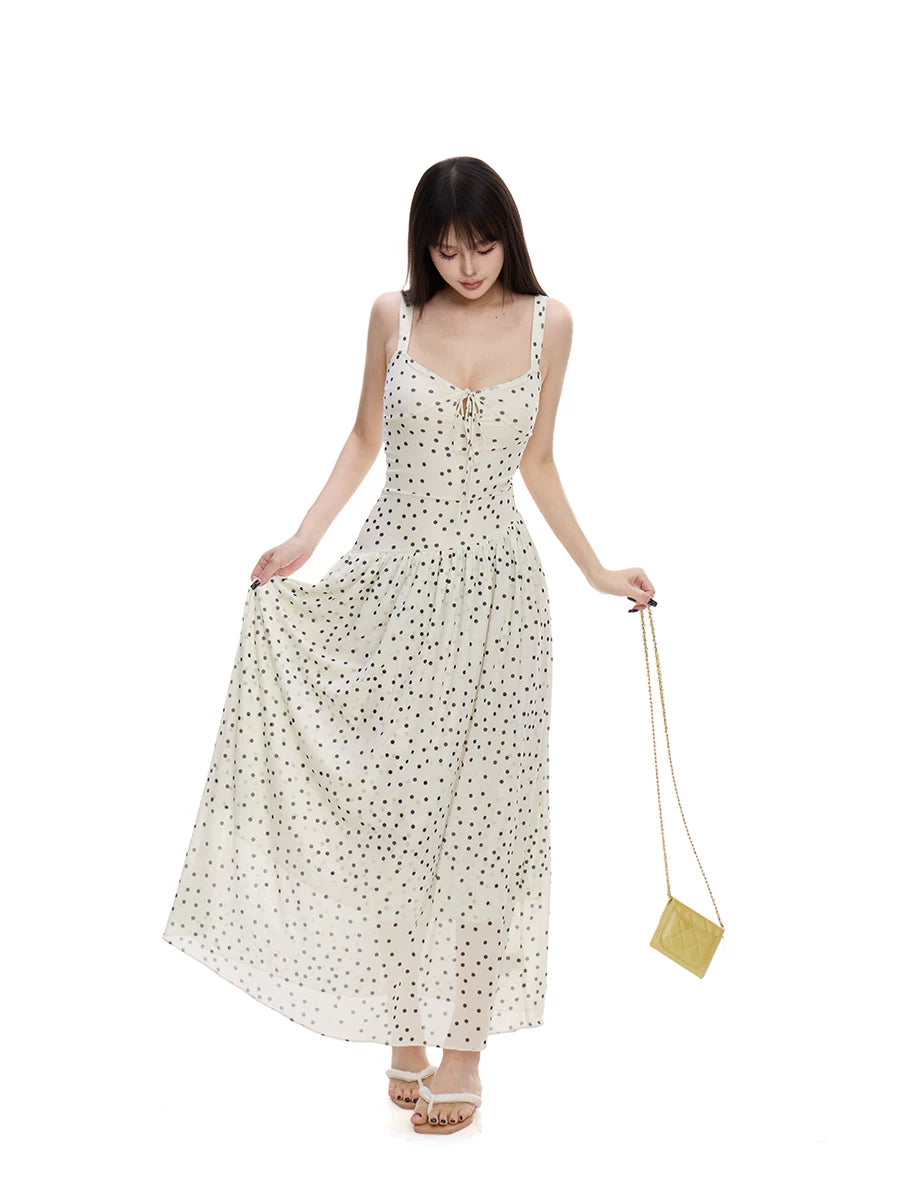 WITHMIN Waist Polka Dot Suspender Dress