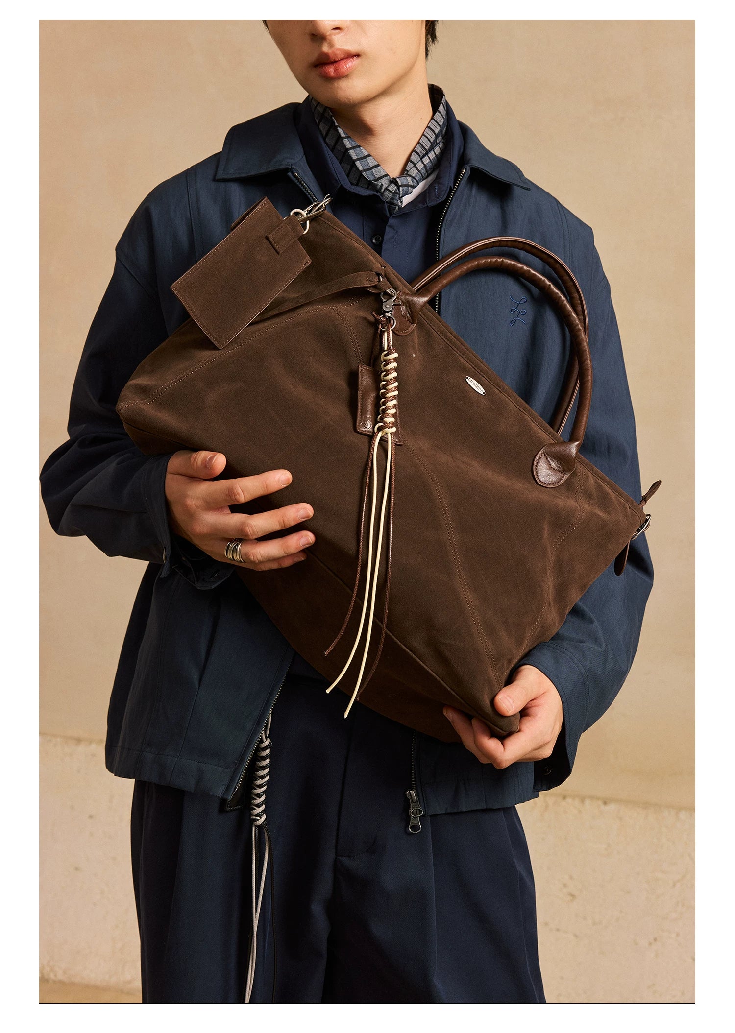 LR MADE Suede Handheld Oblique Span Tote Bag