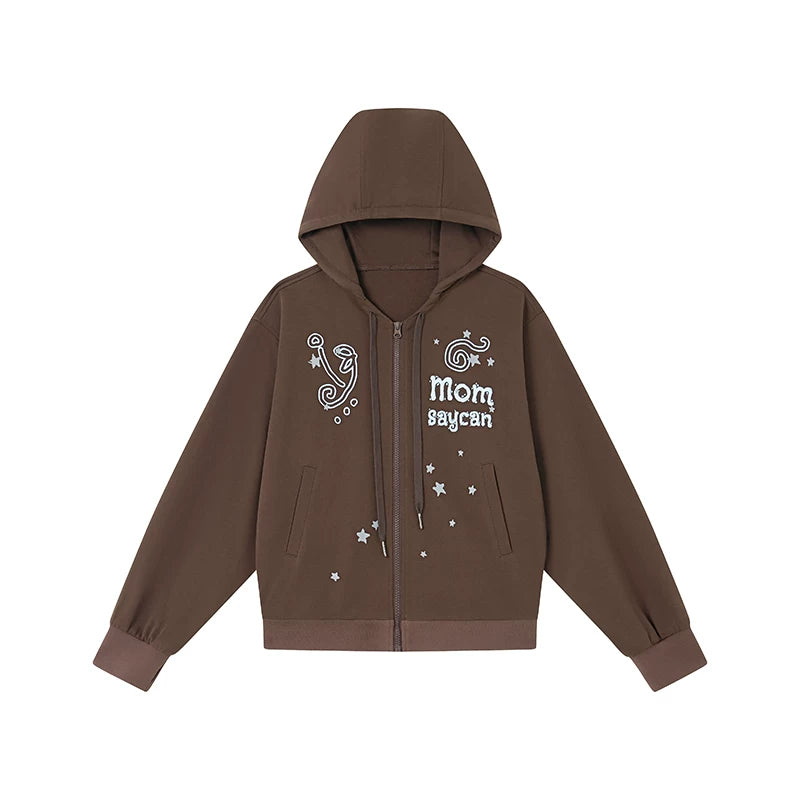 MOMSAYCAN Short Contrasting Print Hooded Jacket