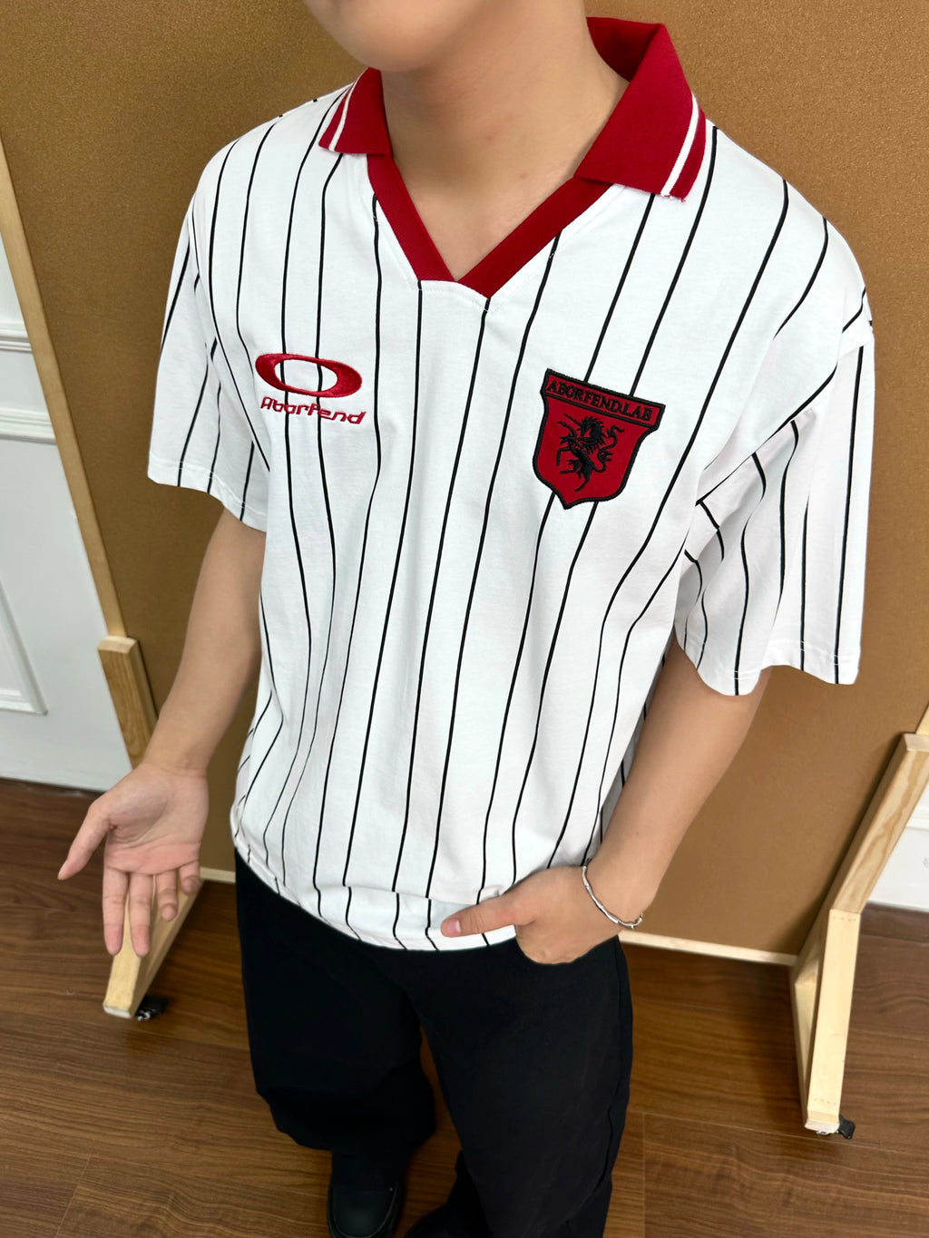 BeOurRule Vintage Badge Embroidered Striped Tee
