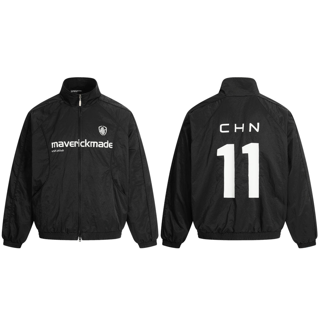 11KN Retro Digital Print Casual Loose Stand-up Jacket