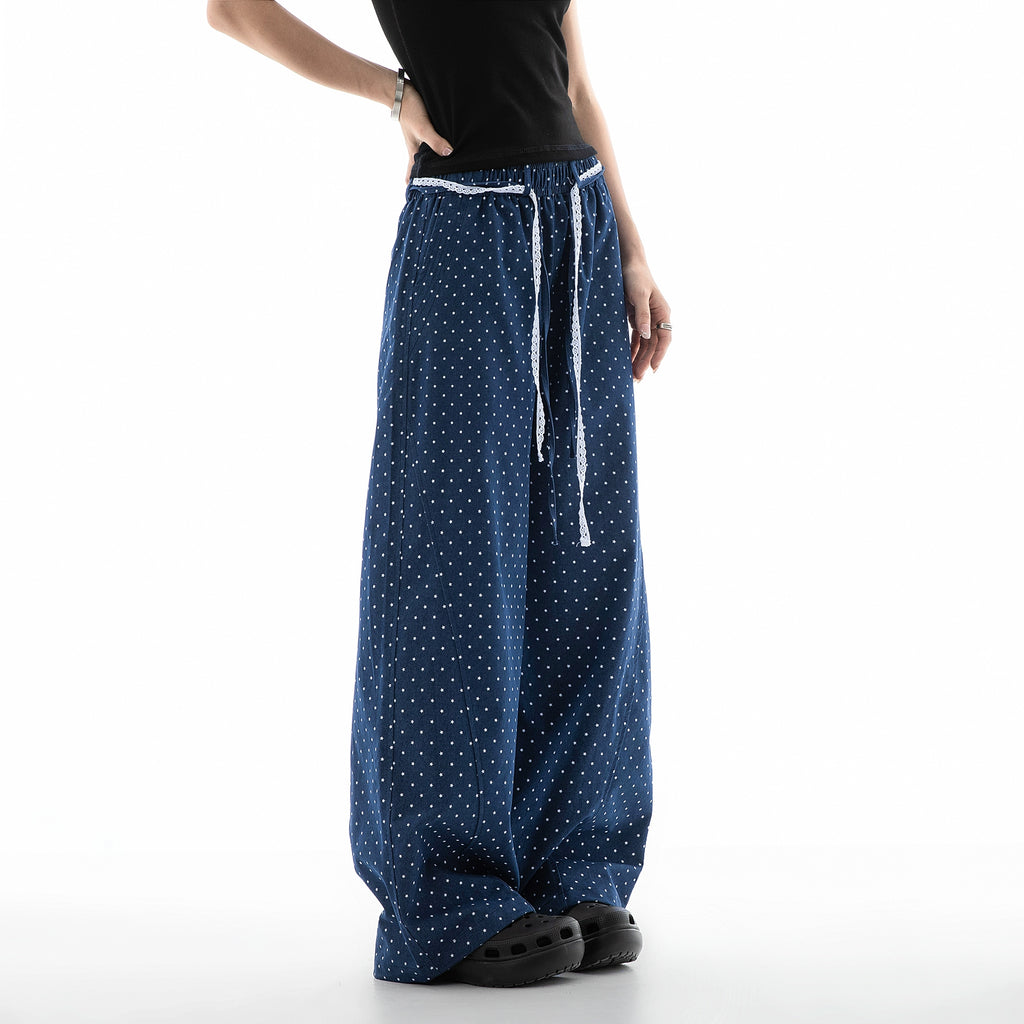 ICH MODE Vintage Star Straight Elastic Waist Wide Leg Pants