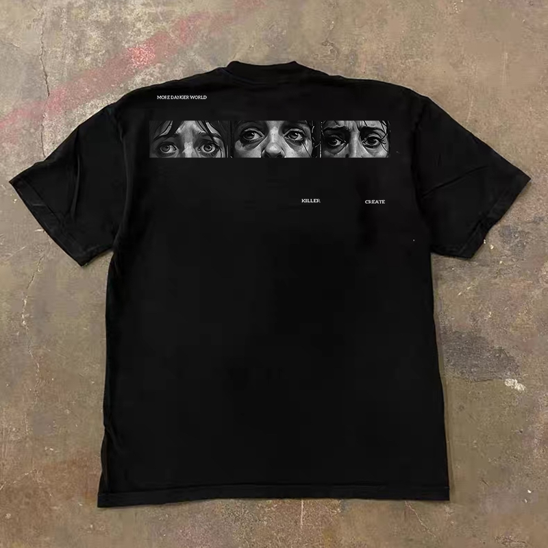 UPUPXIA Portrait Glasses Printing Loose Tee