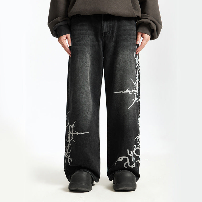 Inflation Totem Print Wash Water Straight Jeans