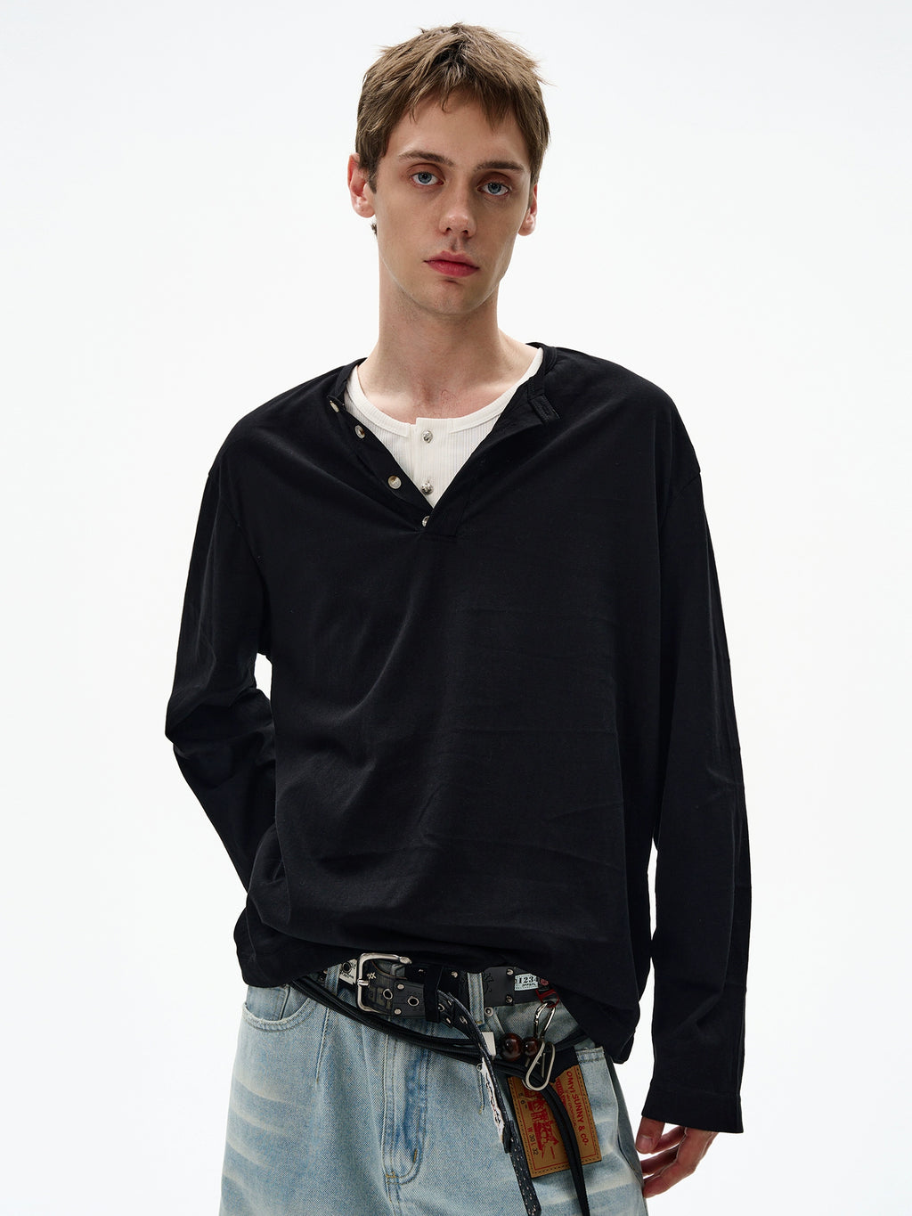MADWITCH Minimalist Henry Collar Loose Casual Long Sleeves