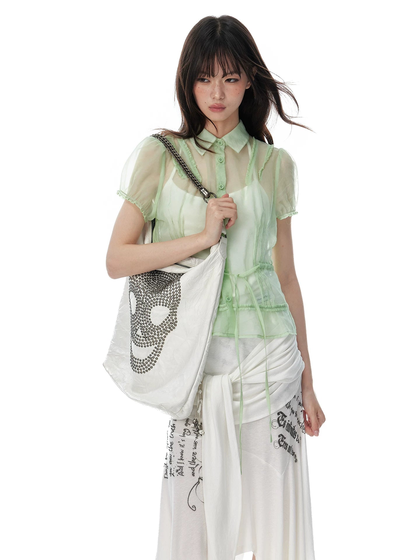 JIKOO Lace Drawstring Thin Shirt
