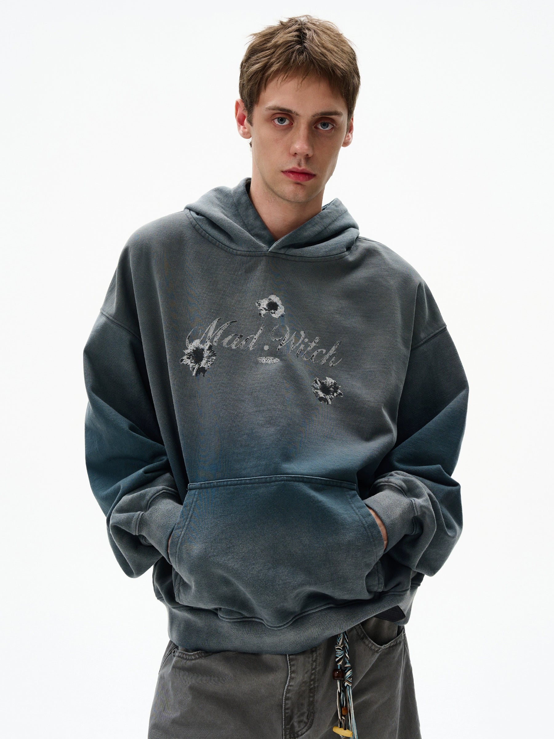 MADWITCH Gradual Change Wash Print Hooded Sweater