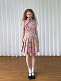 Loosesmell Pleated Thin Jacquard Sleeveless Cheongsam Skirt