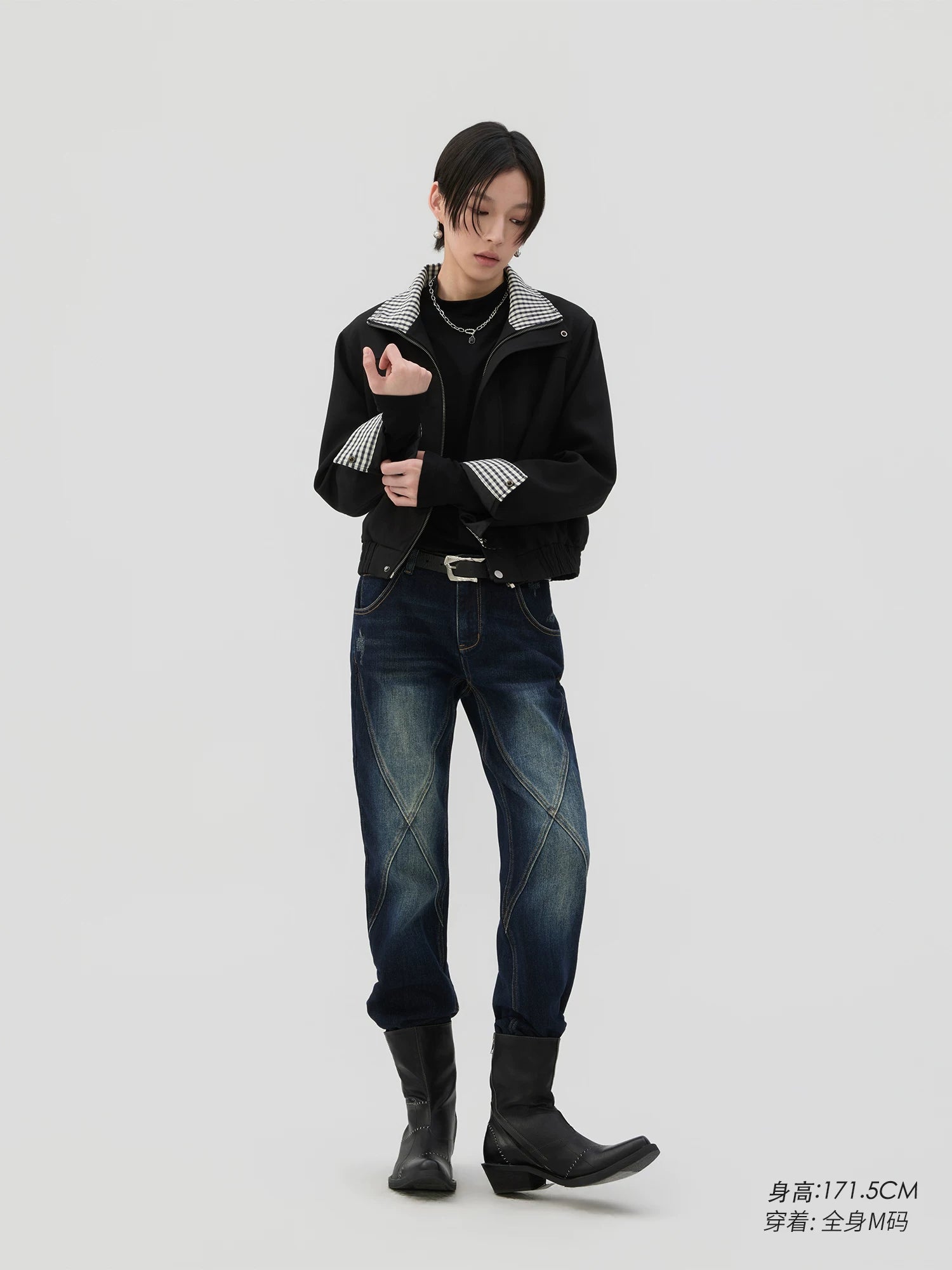 Sameuoo Plaid Stitching Casual Short Jacket