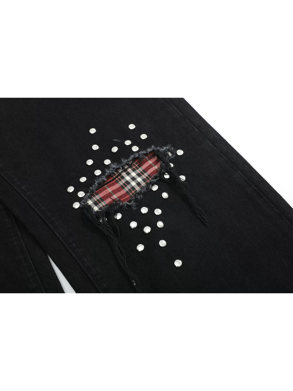 No E Mosen Plaid Stud Baggy Jeans