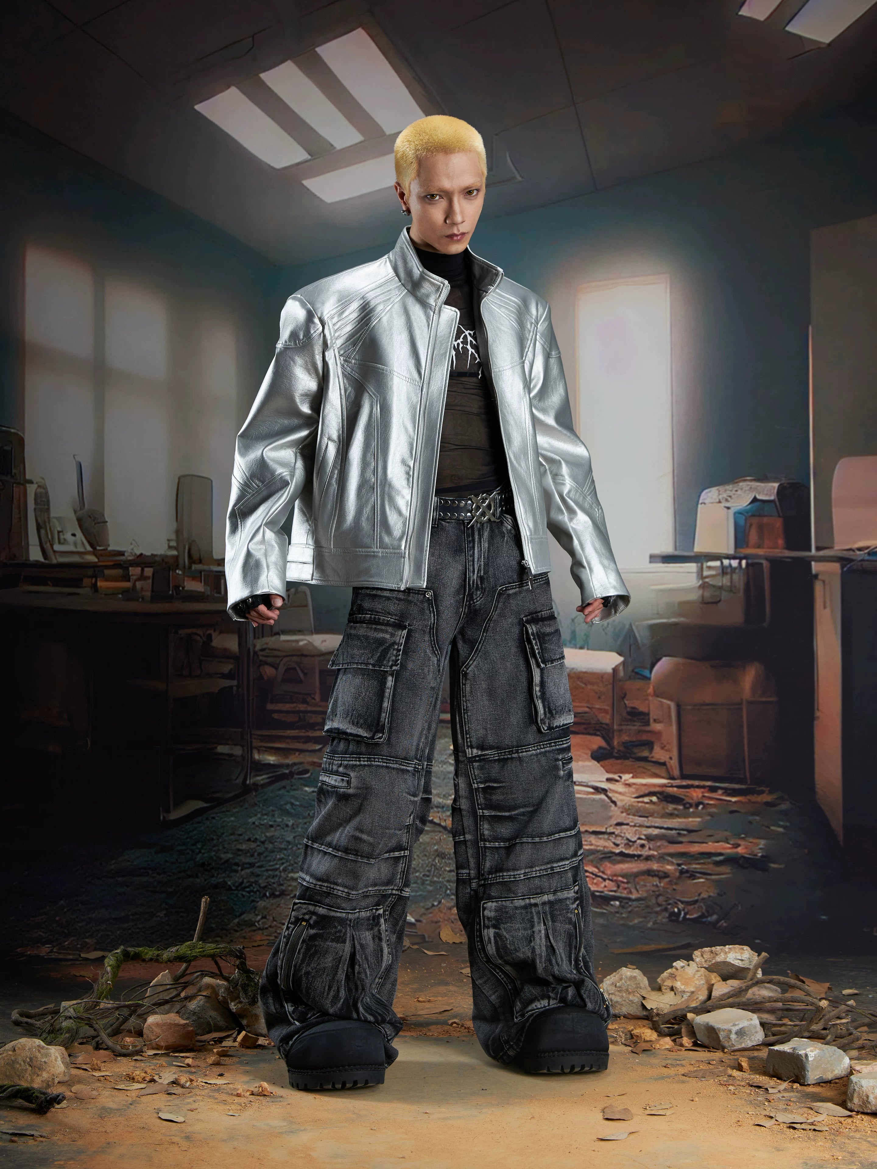 NOMANIAI Deconstruction and Splicing Three-dimensional Cutting Multi-pocket Jeans