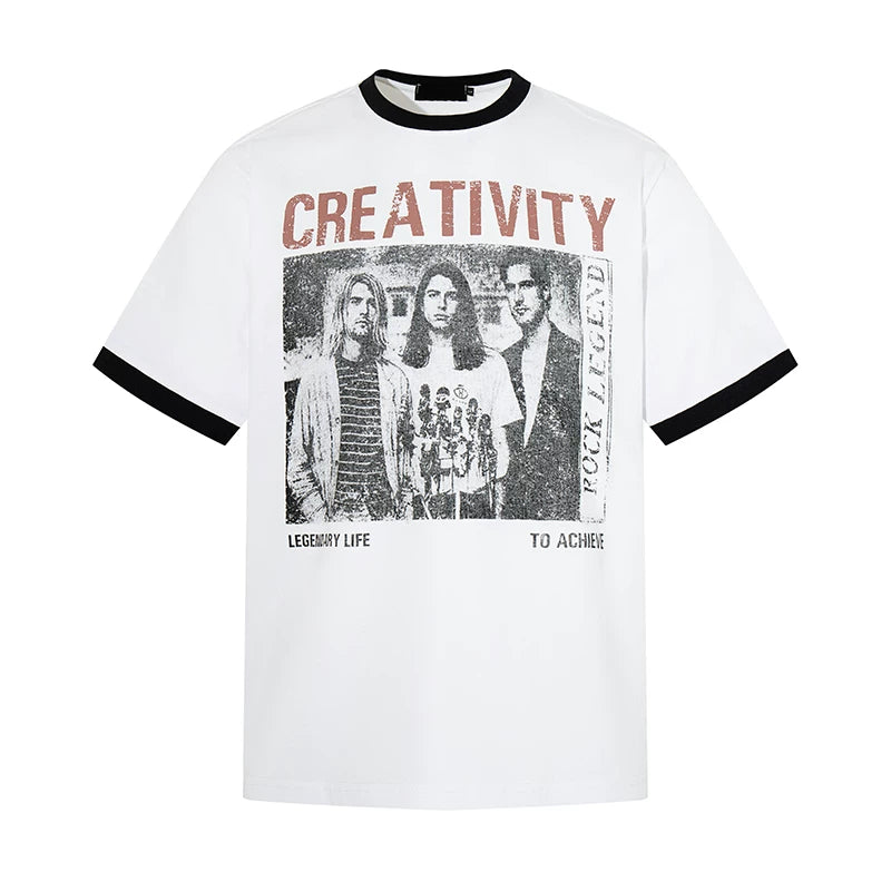 EAHO Alphabet Portrait Print Casual Tee