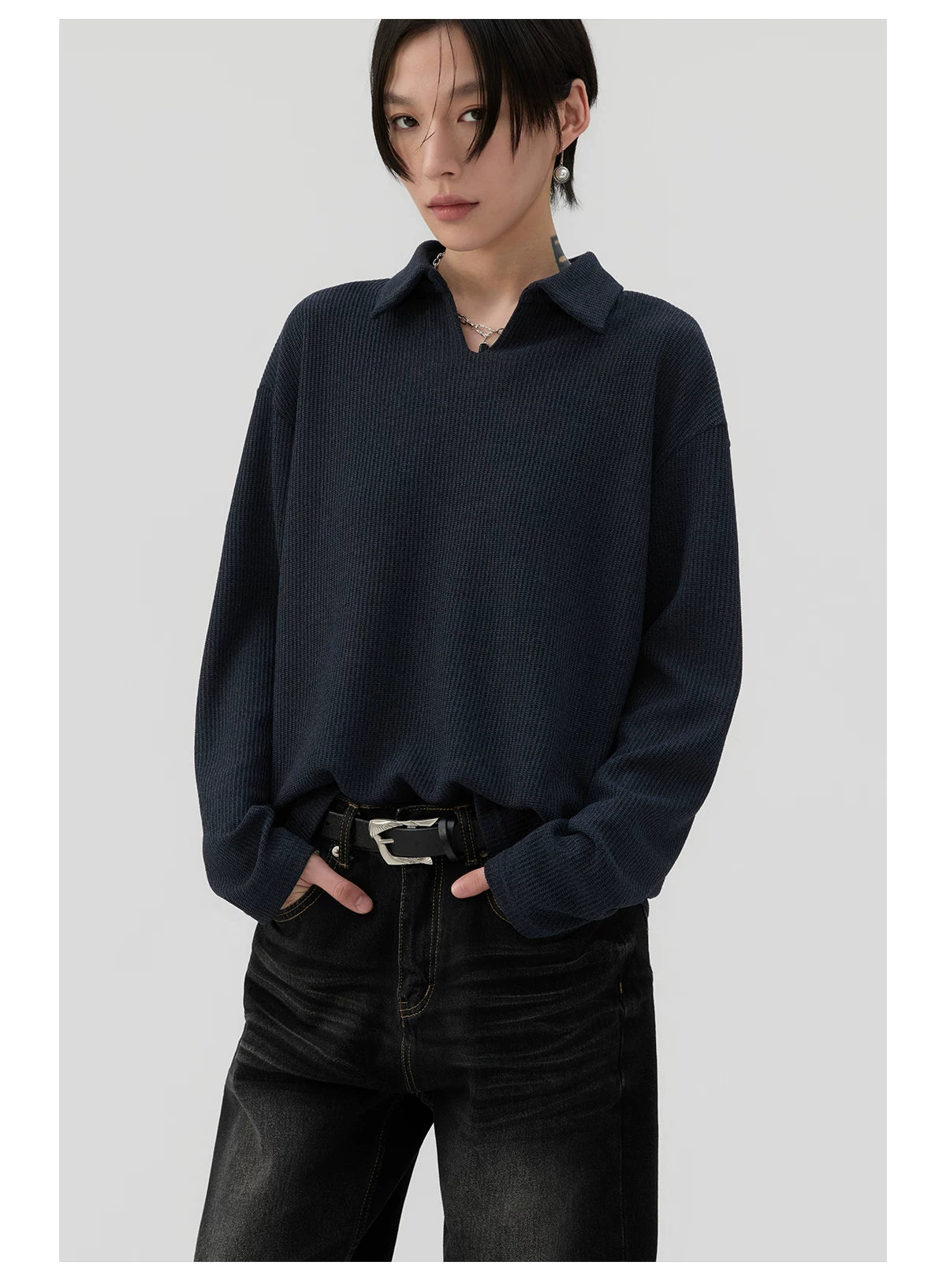 Sameuoo Polo Neck Loose Long Sleeves