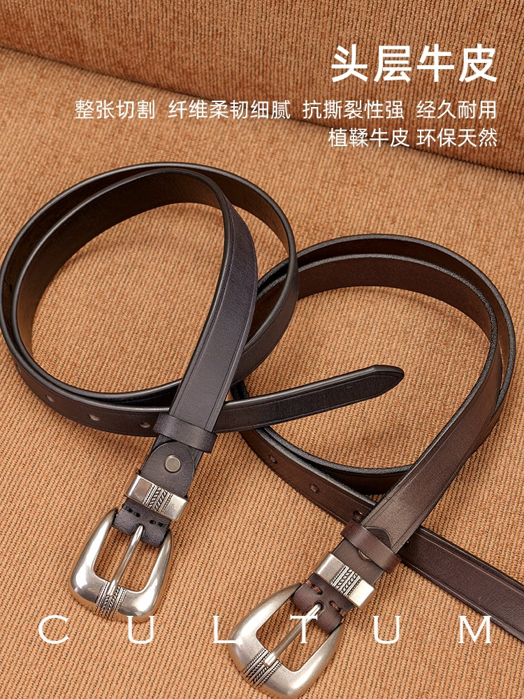 CULTUM Vintage Versatile Engraved Silver Buckle Leather Belt