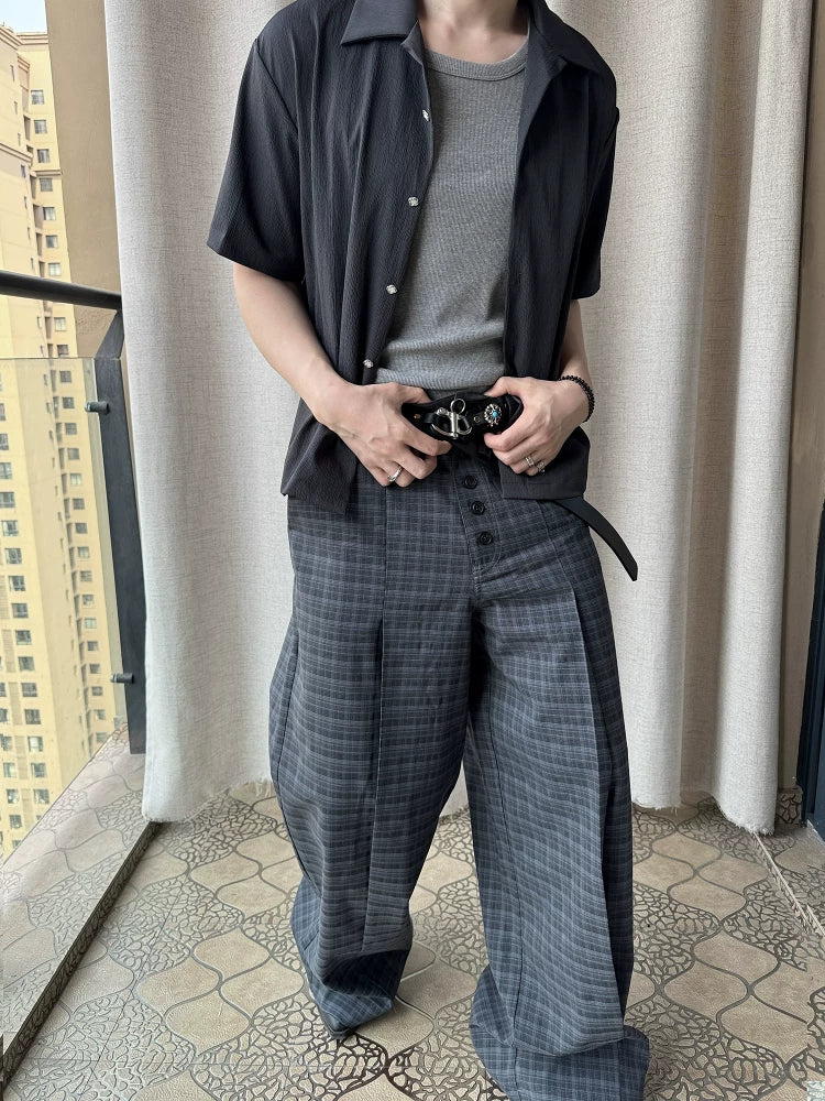 Esaias Vintage Plaid Casual Straight-leg Wide-leg Trousers