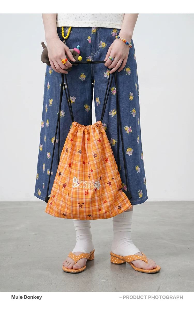 Donkey Plaid Star Niche Double Shoulder Drawstring Bag