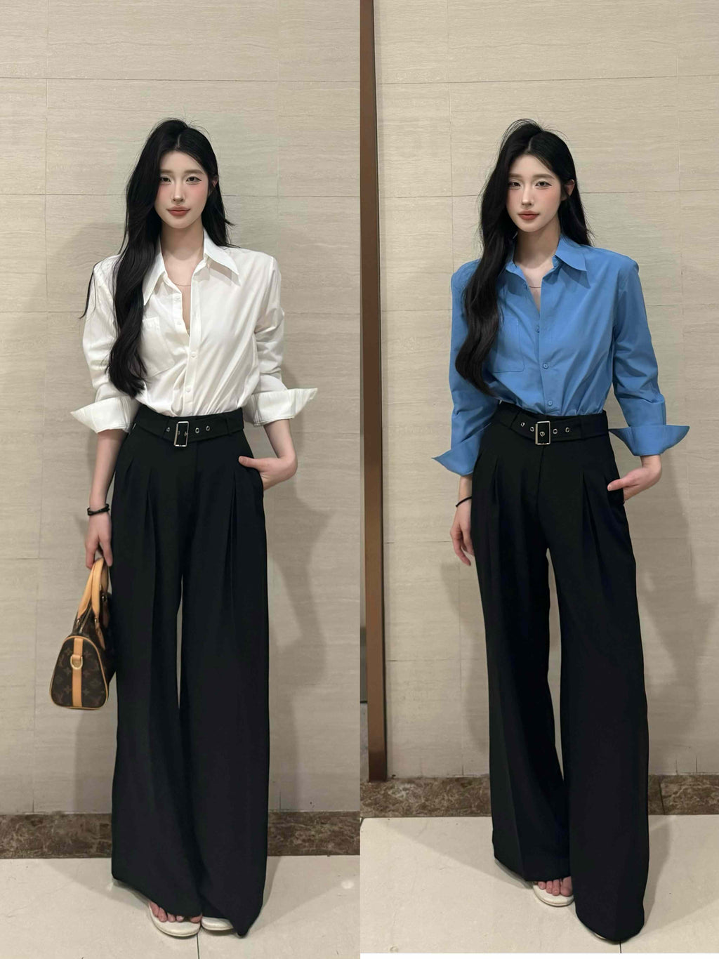 PANPANSTUDIO Simple Wear Shirt Wide Leg Pants Set