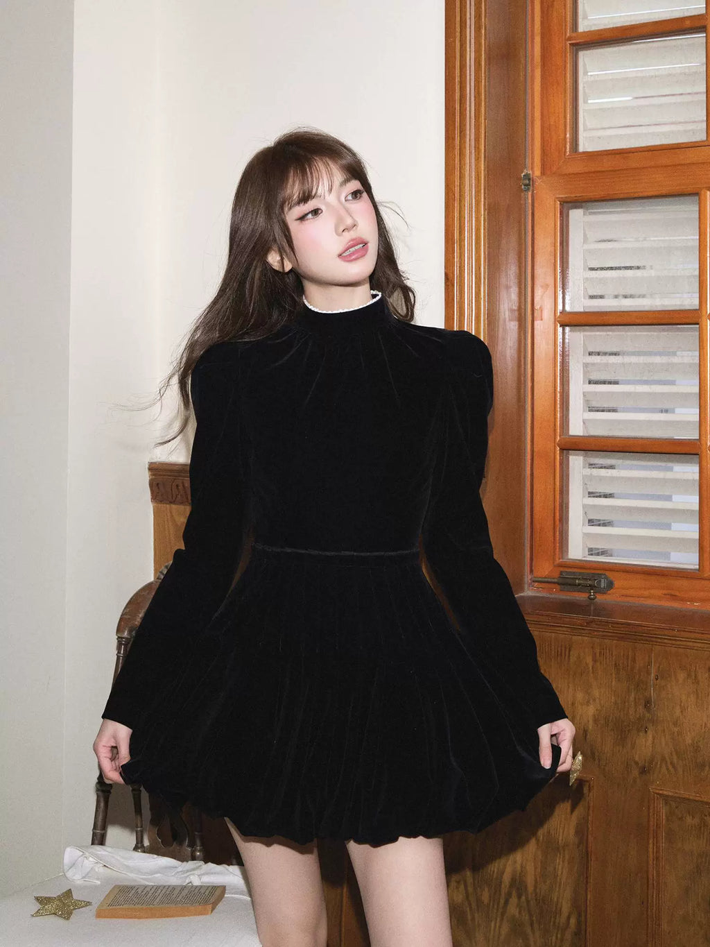 Avenement Velvet Lace Waist Slim Dress