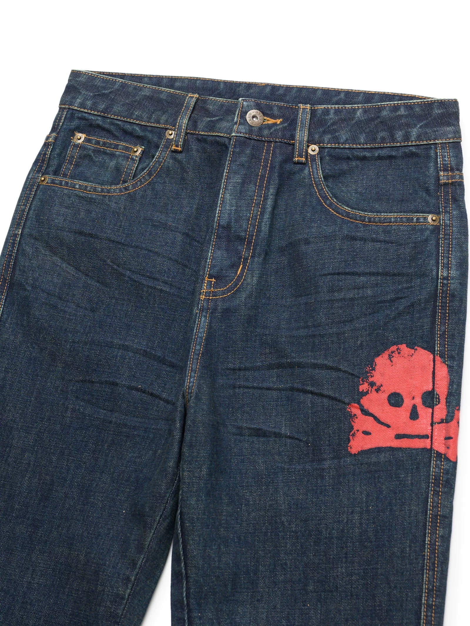 VETERANBOI Chinese Character Skull Print Jeans