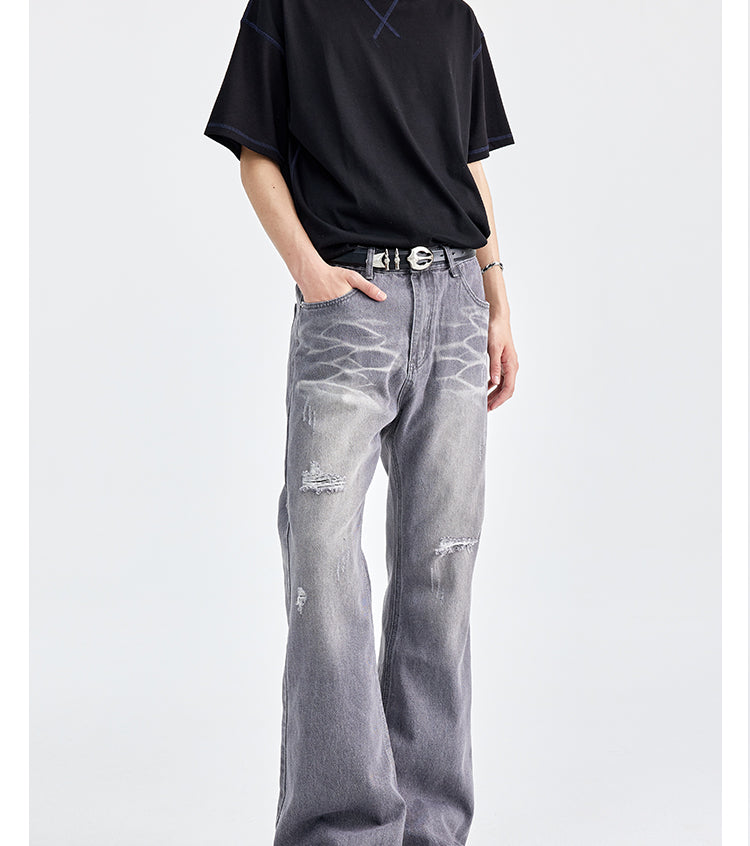 (NMK)  high sense dark night gray cat whiskers Jeans