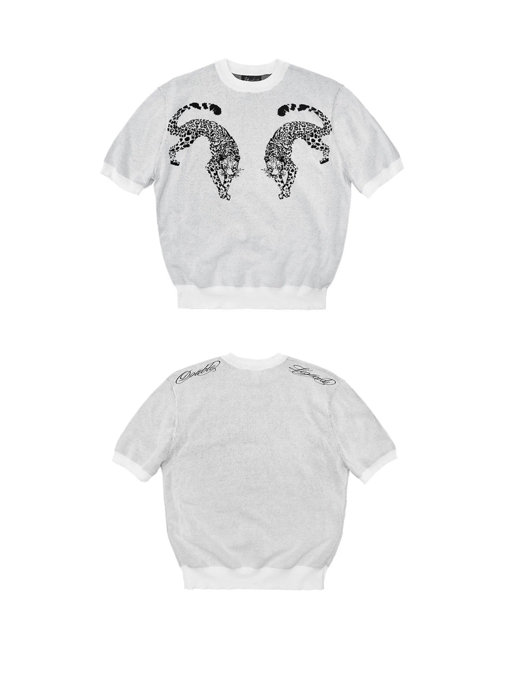 WANNA LAB Double Leopard Jacquard Pattern Knitted Tee