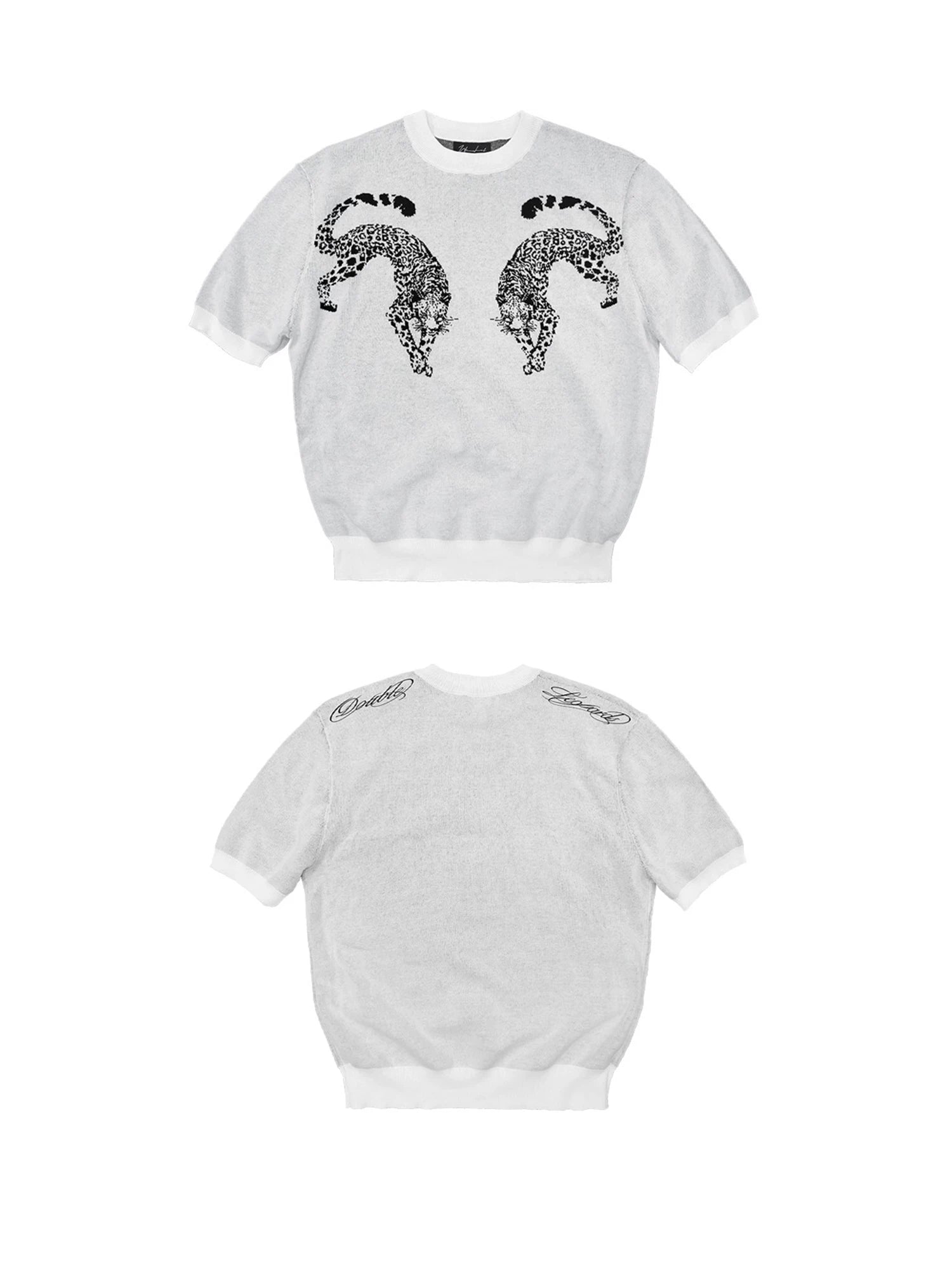 WANNA LAB Double Leopard Jacquard Pattern Knitted Tee