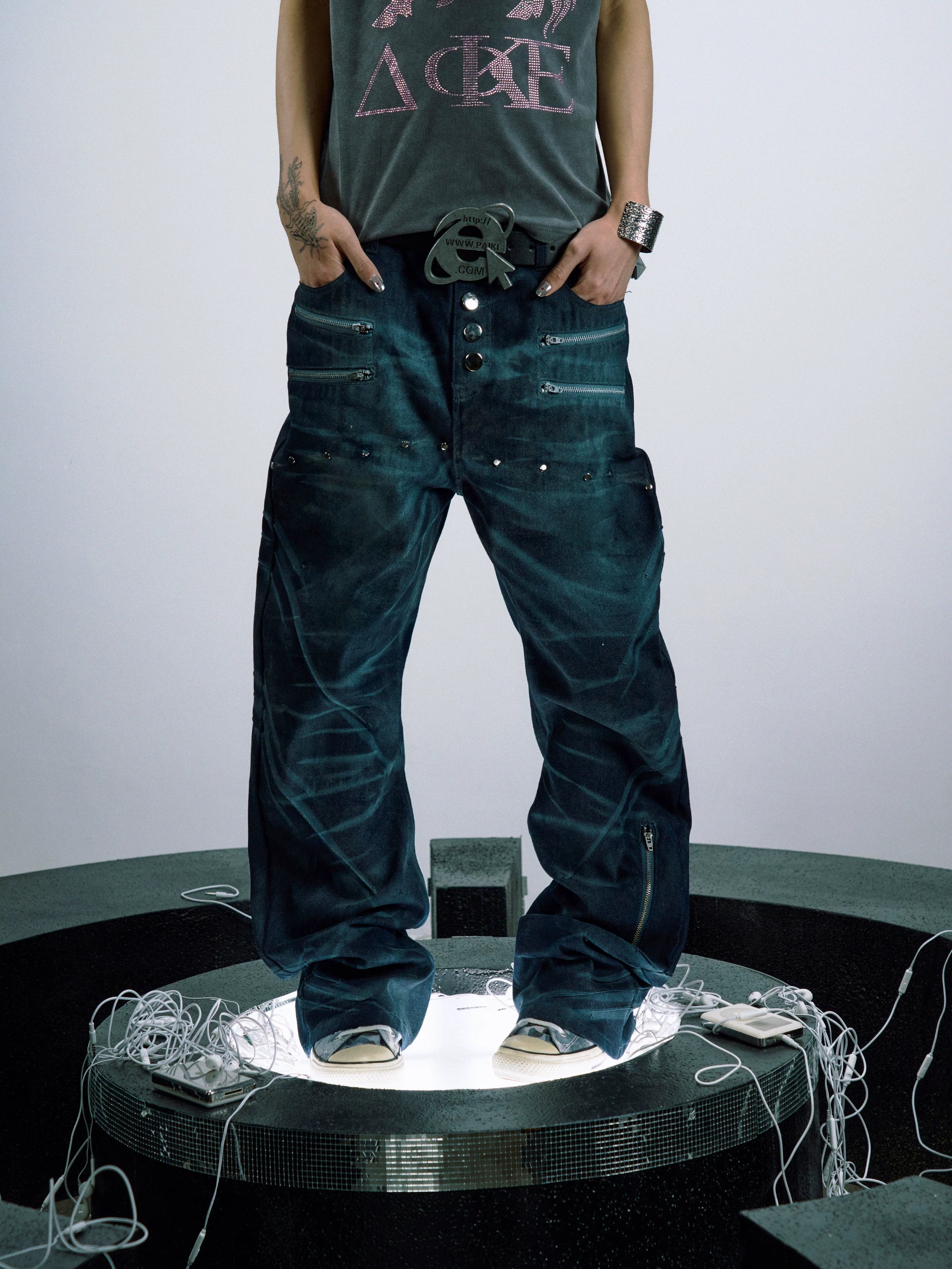 PAIKI Zipper Personality Niche Versatile Jeans