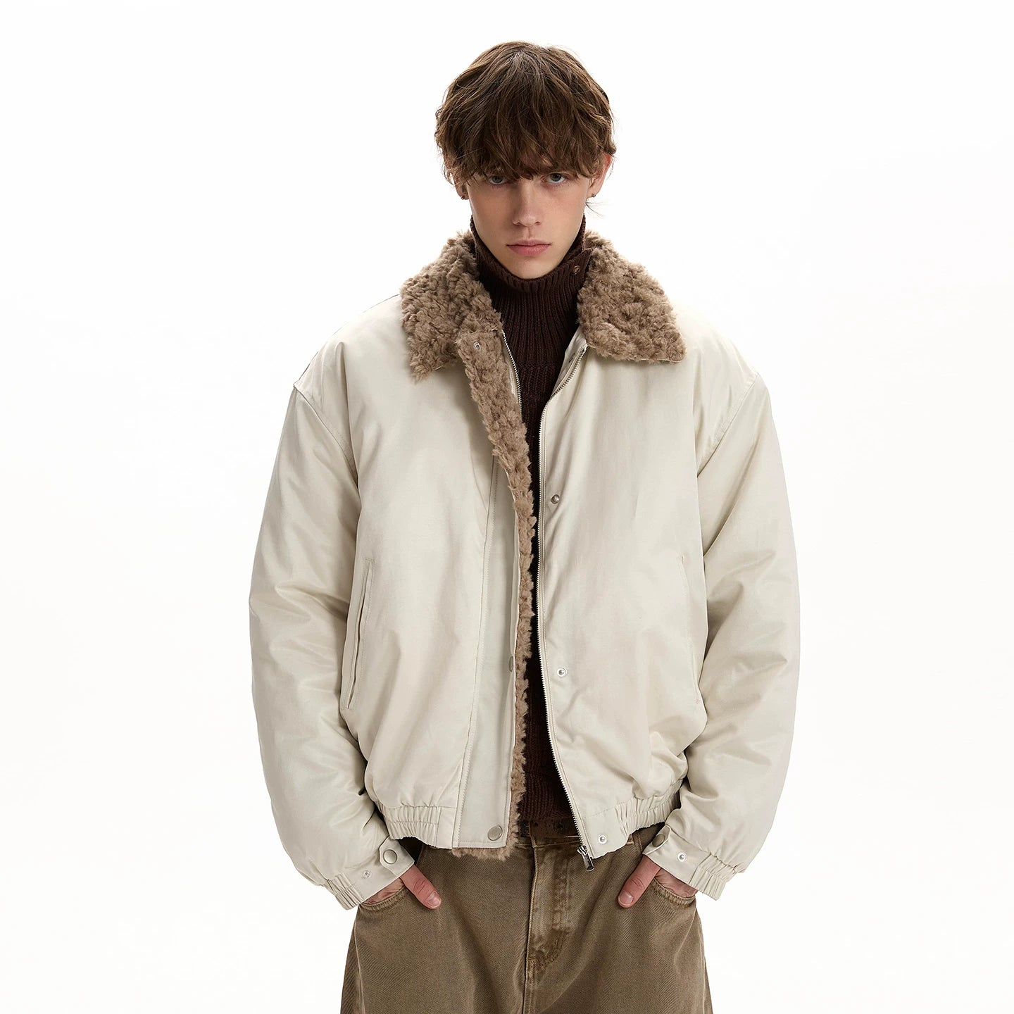 A PUEE Vintage Lamb Fleece Collar Cotton Clothing