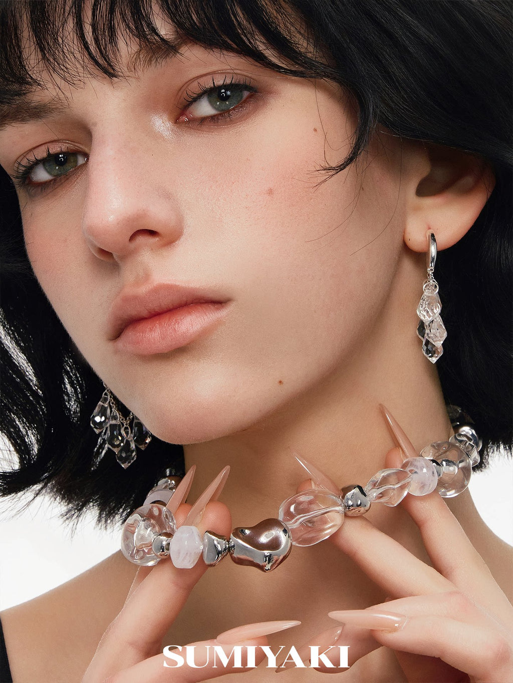 SUMIYAKI Niche Transparent Crystal Necklace
