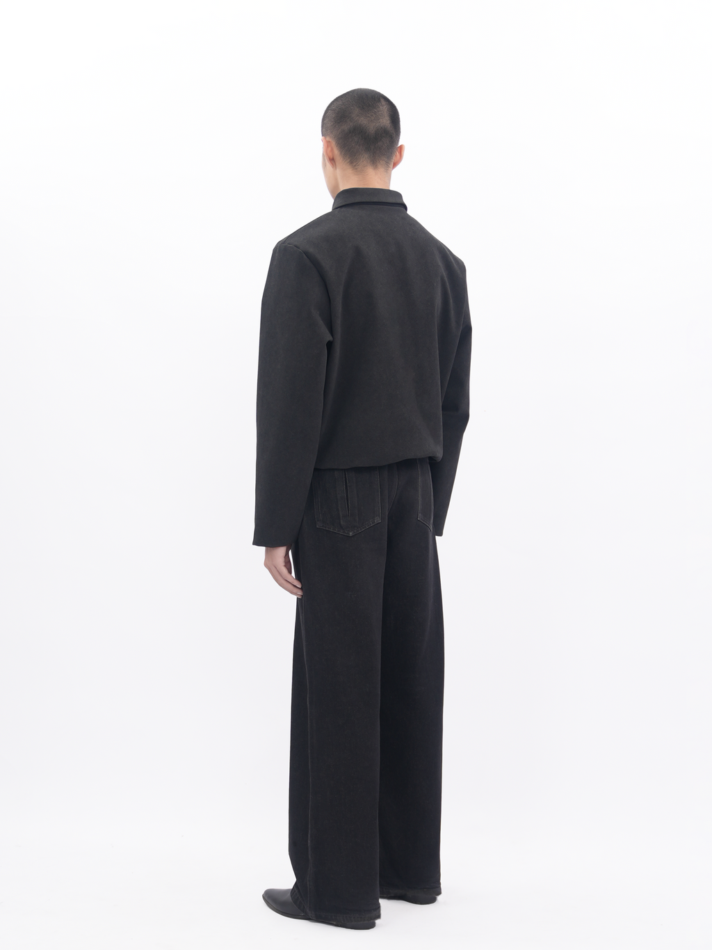 ETHEREAL PRODUCTION Lapel Wide Front Shoulder Leather Jacket