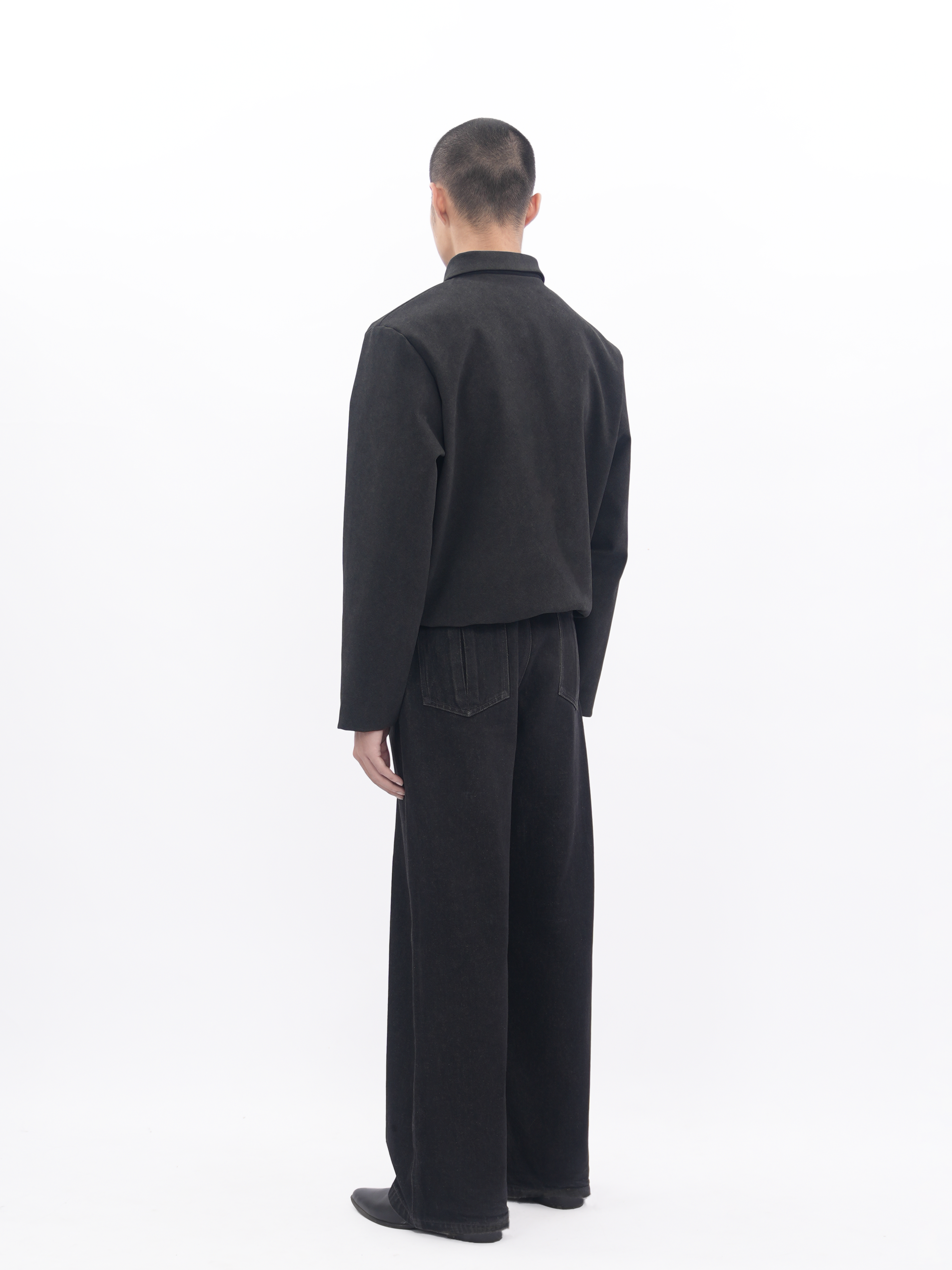 ETHEREAL PRODUCTION Lapel Wide Front Shoulder Leather Jacket