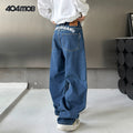 404MOB High Waist Letter Embroidery Straight Jeans
