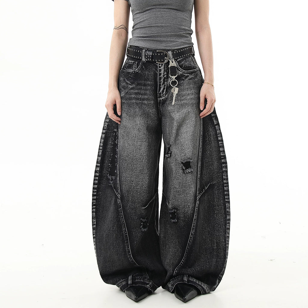 BLACKLISTS Ripped Premium Wide Leg Jeans