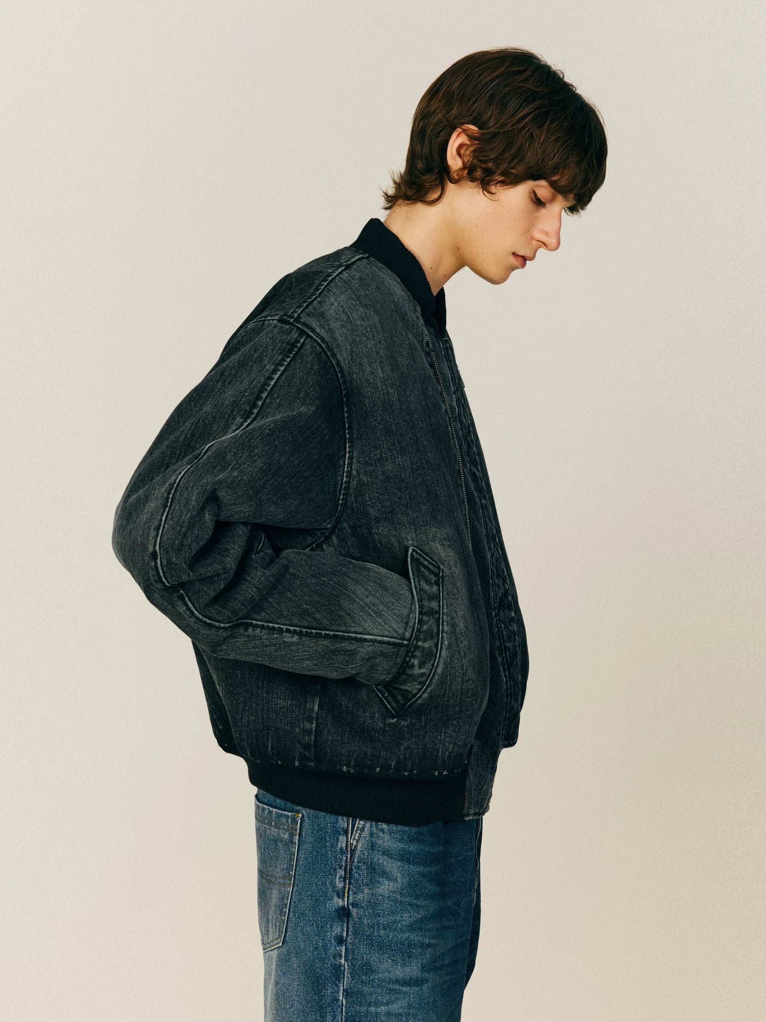 NONRADICAL Bamboo pattern scimitar sleeveMA1 padded denim jacket