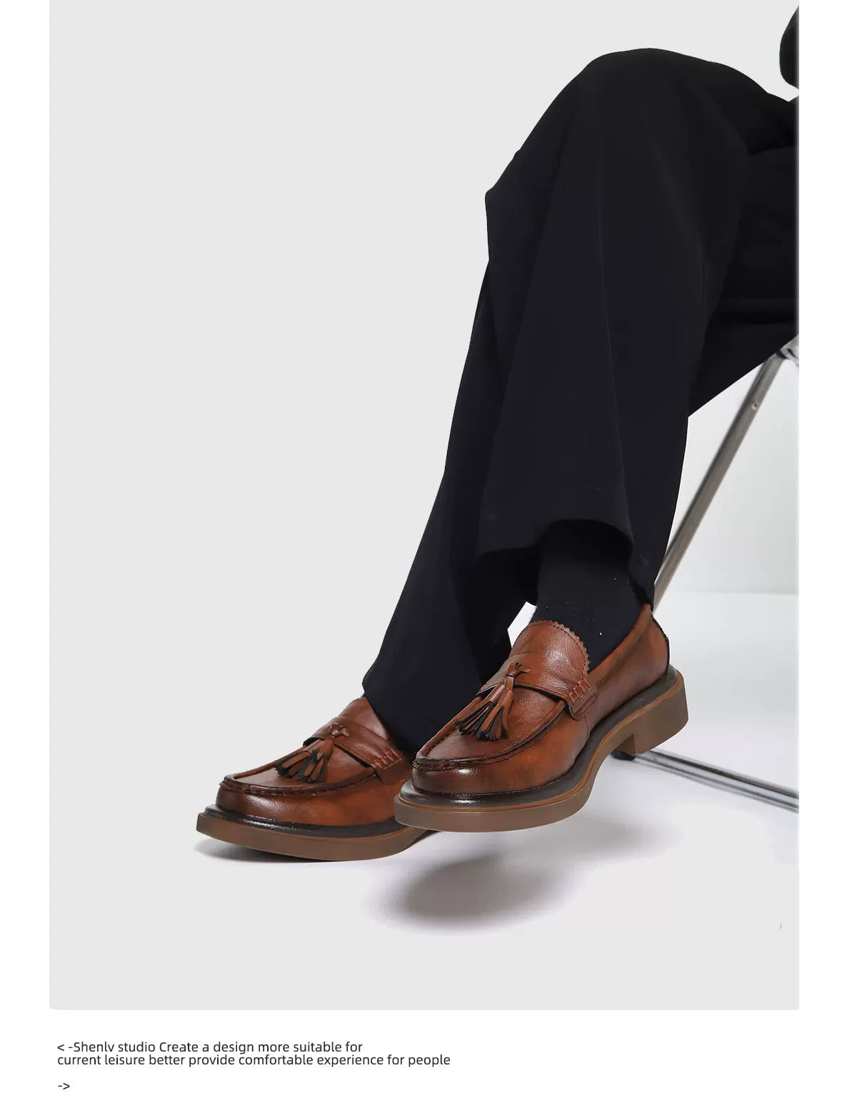 SHENLV STUDIO Fringed One-pedal Casual Thick-soled Heightening Leather Shoes
